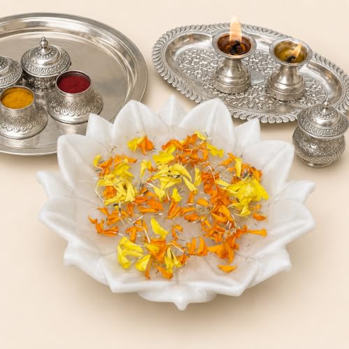 Image of Marble Urli Bowl for Home Decor | Handcrafted Floating Bowl, Decorative Centerpiece for Living Room Table, Luxury Stone Urli Dish, Pooja Decor & Festive Gift Item (Floral /6 Inch)