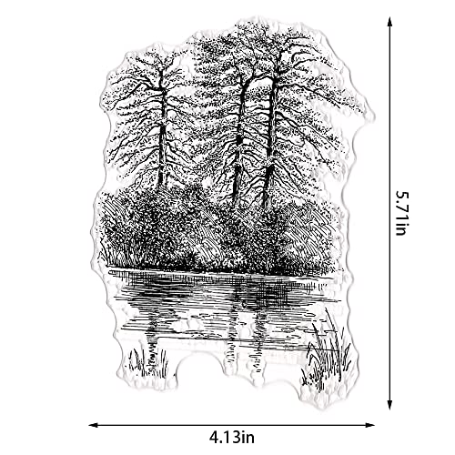 Hying Spring Tree River Scenery Clear Stamps For Card Making, River Tree Background Transparent Rubber Stamps For Bullet Journal Diy Scrapbook Decoration Handmade Crafts Notebook #TOP1