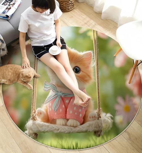 Tapis rond de chat mignon doux antidérapant lavable de 200 cm