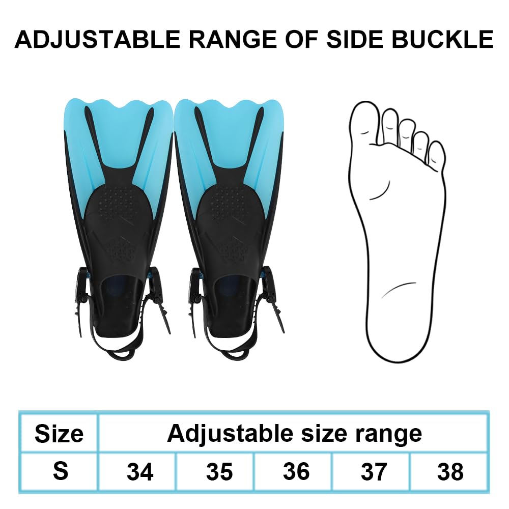 mizikuu Schnorchelflossen, Verstellbare Tauchflossen Kurze mit Tasche zum Umhängen Schwimmflossen Kinder Taucherflossen Gr.34-38 Erwachsene Leichte Reiseflossen zum Schwimmen Schnorcheln, Blau, S