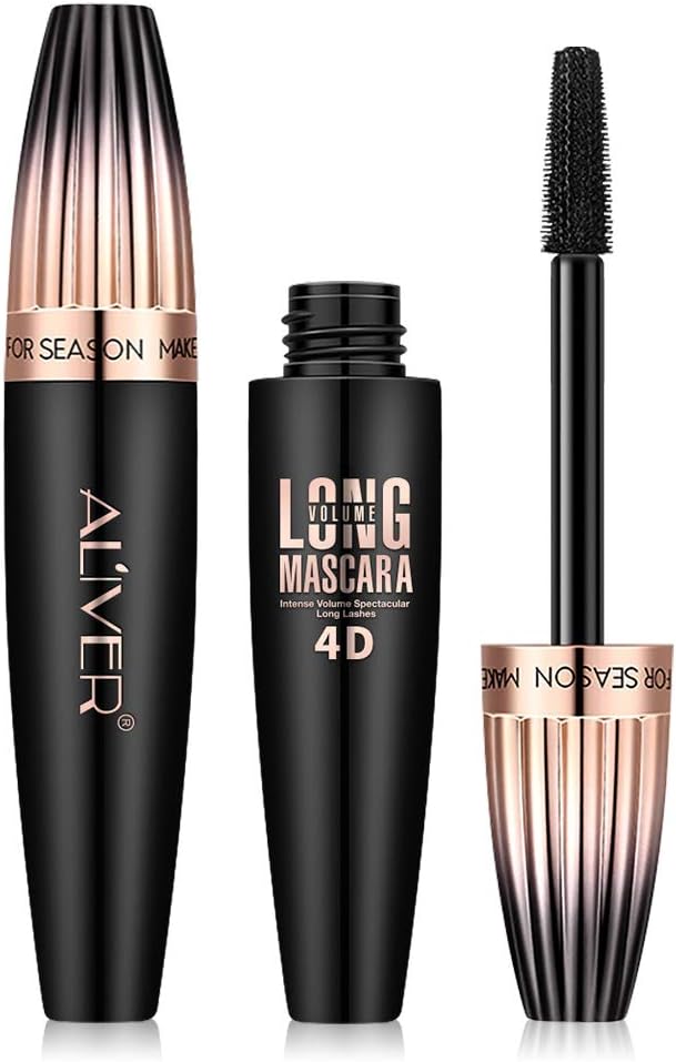 NIFEISHI EU Waterproof Mascara Black, 4D Silk Fibre Eyelash Mascara, Extra Long Lash Mascara and Thick, Long Lasting, Waterproof & Smudge-Proof