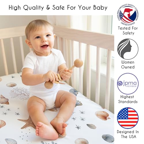 Image of Sweet Jojo Designs Fitted Baby Crib Sheets (Ocean Seashells) for Boys or Girls, Infant Nursery, Toddler Room - Standard Size (Nautical, Watercolor, Starfish, Coastal, Sea Shell, Aquatic Nature, Taupe)