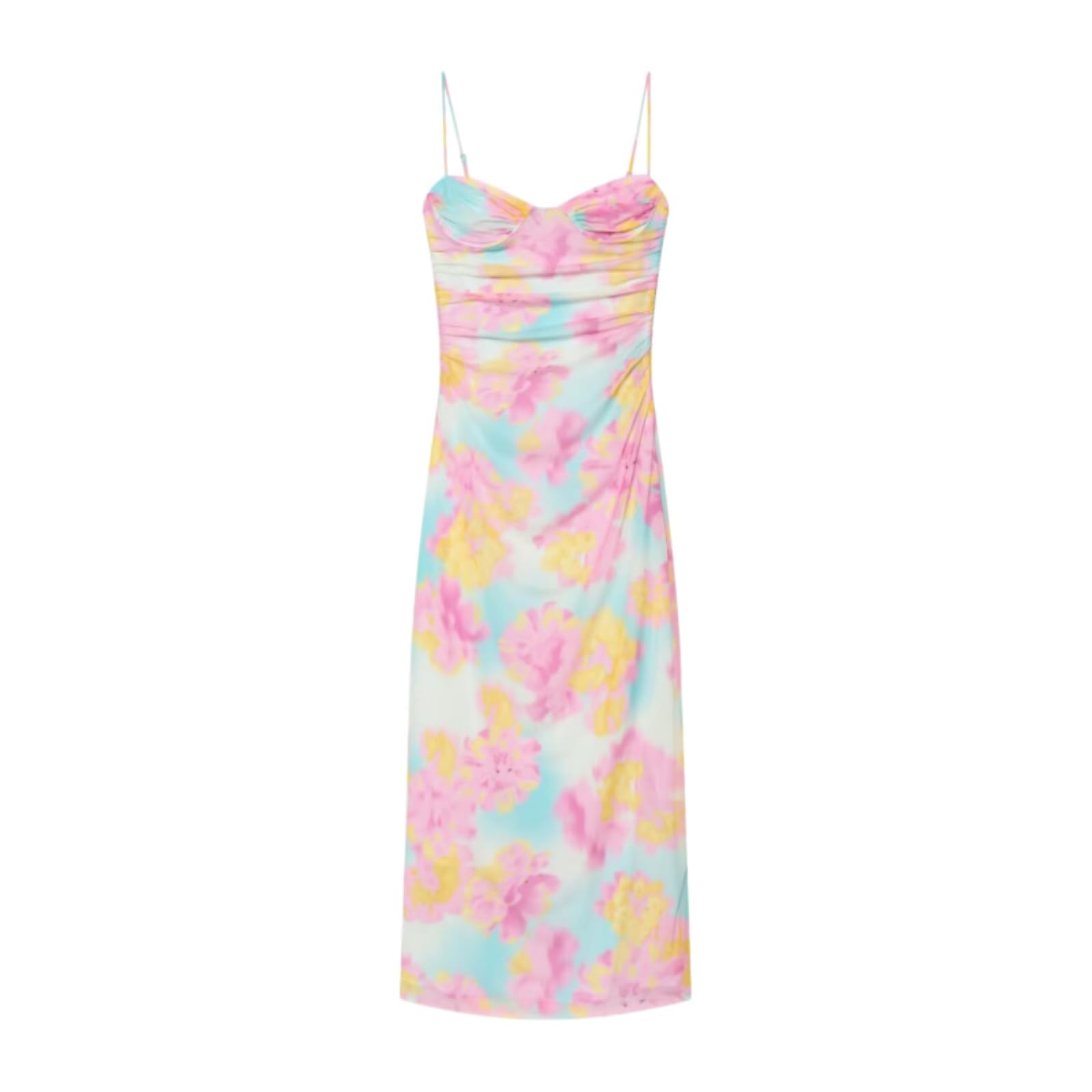 Vestido Largo Verano Mujer Vestido Midi De Mujer con Escote Corazón, Tirantes Finos Y Estampado De Malla, Corte Ajustado Y Favorecedor, Verano.