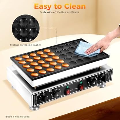50-Loch Muffin-Maschine, Elektrischer Poffertjes Macher, Muffin-Maschine mit Antihaftbeschichtung, 50 Löcher Waffeleisen Backautomat, 50-300°C Temperatur, mit Schneebesen, Reinigungsschwämme – Bild 5
