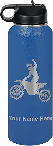 Vista 178 de LaserGram Botella de agua personalizada, motocross, acero inoxidable de doble pared aislada al vacío con popote superior, regalo grabado Verde