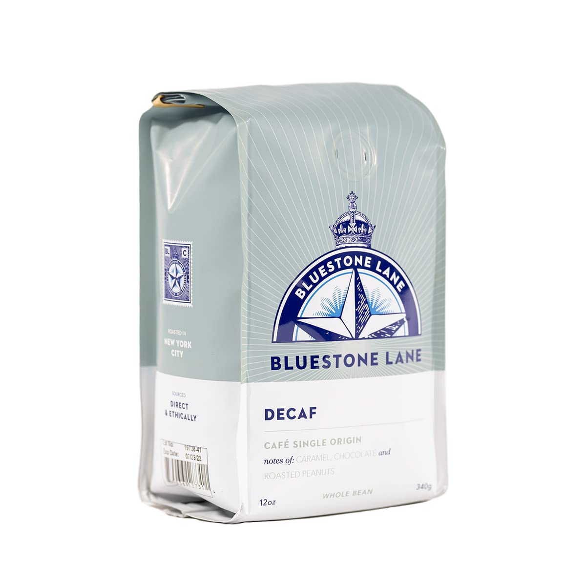 Bluestone Lane Coffee, Decaf Colombian Espresso Beans, Medium Roast, Whole Bean, 12 Ounce Bag, Fresh Roasted Single Origin