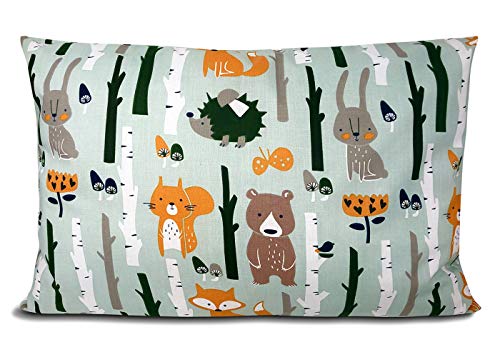 BALBINA Housse de coussin pour enfant en coton - Pour chambre d'enfant (forêt vert tendre/gris clair, 40 x 60 cm) Cover