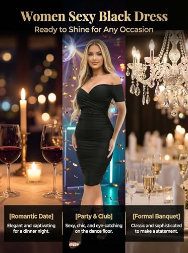 Image of Ekaliy Women's Sexy Off The Shoulder Midi Dress Ruched Bodycon Dresses