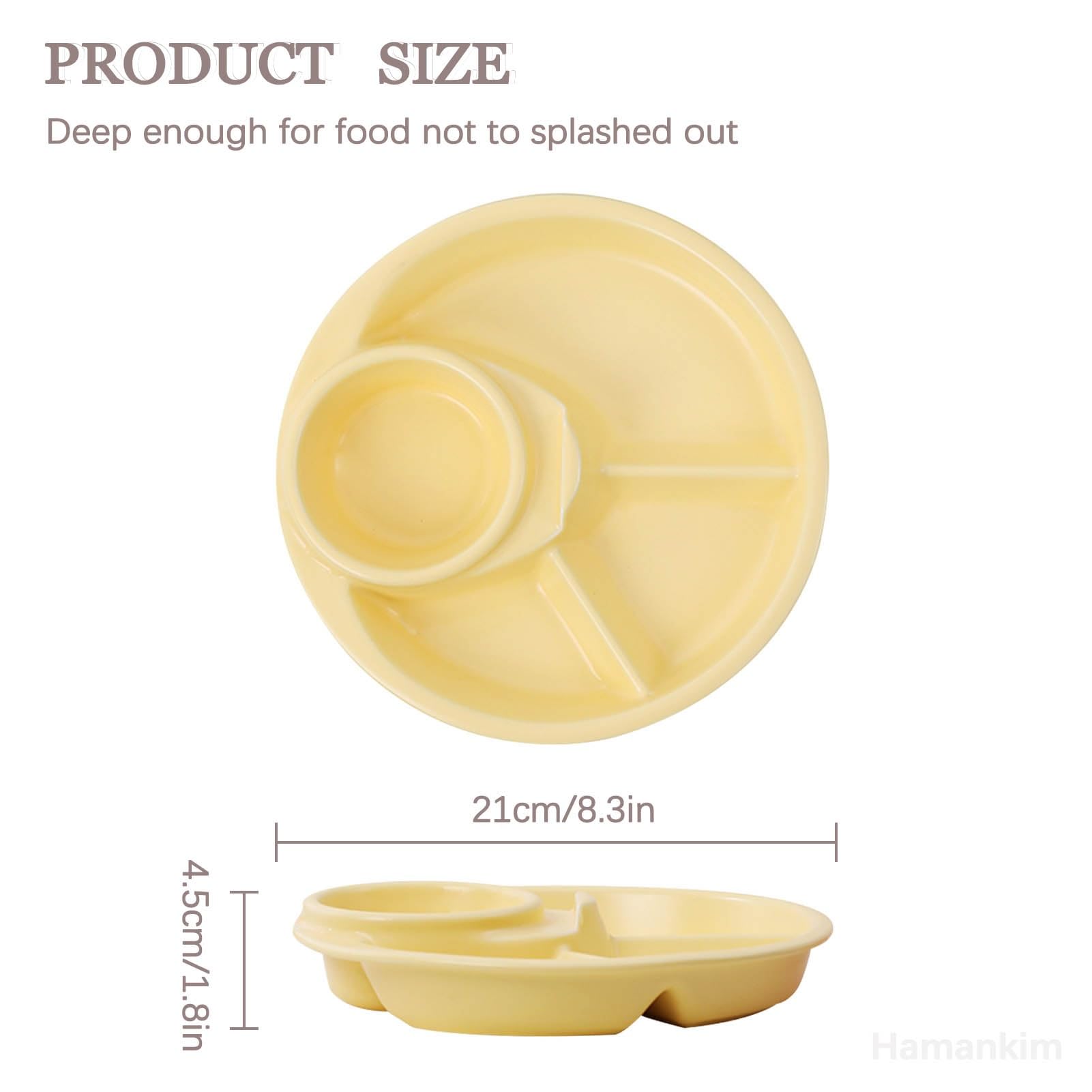 Plat séparateur d'aliments, assiette de contrôle d Assiette à dîner en porcelaine avec 4 compartiments, plateau de restauration rapide, plateau rond blanc de 20 cm, lot de 1 - Scratch(Yellow)