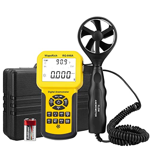 Digitales Anemometer Handheld, Pro HVAC Windmesser Misst Windgeschwindigkeit, CFM, Luftströmungsgeschwindigkeit, Windfluss, Windtemperatur mit Hintergrundbeleuchtung, MAX/MIN/AVG (WapoRich RQ-846A) Cover