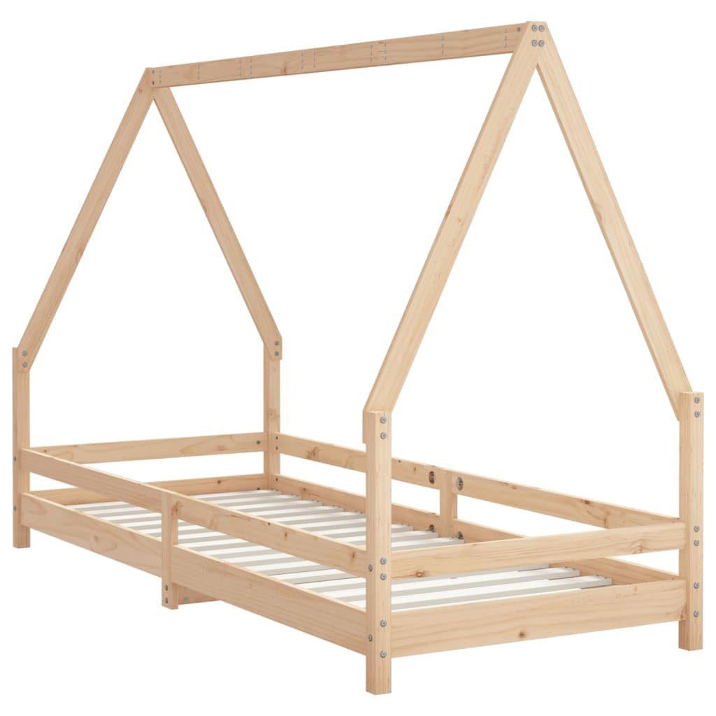 Łóżko dziecięce 80 x 200 cm z litego drewna sosnowego z konstrukcją łóżka, niskie wejście, stabilne listwy, odpowiednie dla dzieci od 4 lat, łącznie z miejscem do przechowywania, bezpieczne