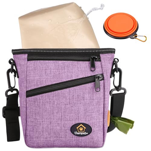 Ownpets Sacchetto per cani 4 in 1, impermeabile, con sacchetto per escrementi, per addestramento del cane, con ciotola pieghevole per acqua, viola