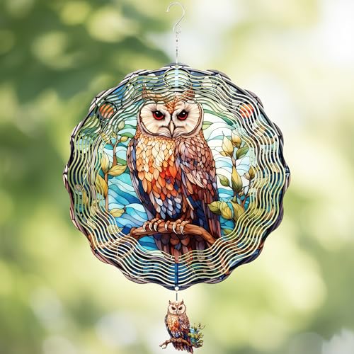 LIRAVENO Owl Wind Spinners Outdoor - 3D Metal Garden Hanging Decor Kinetic Spinning Yard Art Ornaments Indoor Home Sculpture Patio Backyard Decoration...