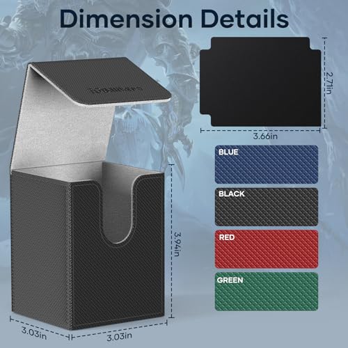 Image of Mlikero 4 Pack Card Deck Box, Commander Deck Box Holds 400+ Single Sleeved Cards with 4 Dividers, Leather Magnetic Card Box Fit for MTG, TCG (4 Colors)