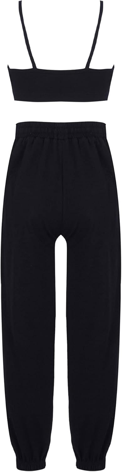 Girls Hip Hop Sweet Crop Tank Top Cargo Pants Clothes Sets Kids T-shirt Street Dance Joggers Child Streetwear Cute Teen Costumes