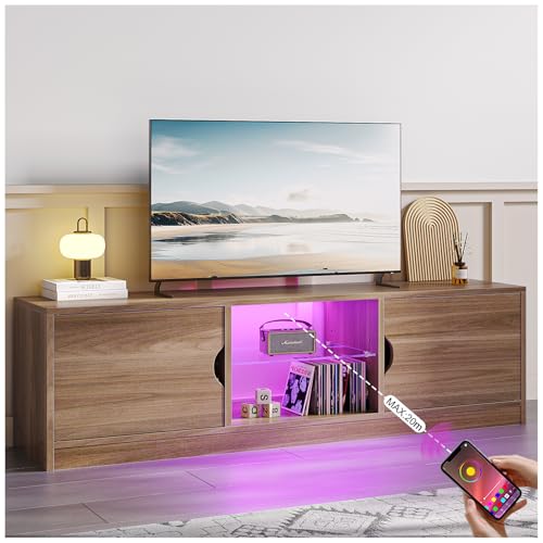 Simple Hogar Mueble para TV, 120 CM Mueble TV Grande, con luz LED Centro de Entretenimiento para TV, Mesa para TV de Madera de Alta Gama, Apto para Salón y...
