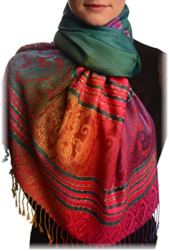 Écharpe bleu de Prusse pashmina feel avec trèfles et franges 70x180 cm