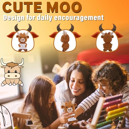 QBEJIME Highland Cow Gifts For Women, Positive Crochet Animals, Cow Keyring, Positive Gifts, Emotional Support Funny Creative Cute Cheer Up Keepsake Gift For Friends, Student, Christmas - Image 3