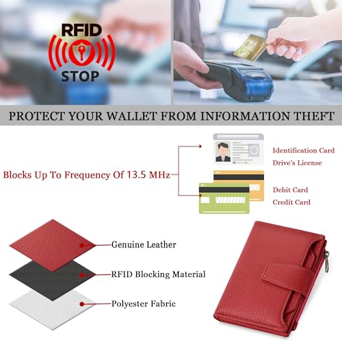Image of Airkit Small Wallet Women RFID Blocking Leather Bifold Compact Card Holder Wallet for Women with Zipper Coin Pocket 4 ID Window