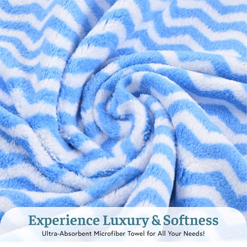 Image of Kuber Industries 3 Pcs Microfiber 19x38 Inch Soft Face Towels for Women and Men | 280 GSM Quick Dry & Absorbent Hanging Hand Towels for Wash Basin Bathroom, Kitchen and Home | Zig Zag - Blue