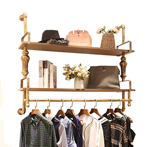 Ymj Iron Vintage Distressed Clothing Store Display Stand Wall-Mounted Shelves Double-Layer Board Display Rack Clothes Rack Hangers Bookshelf (Size: 100 Ã— 100cm)