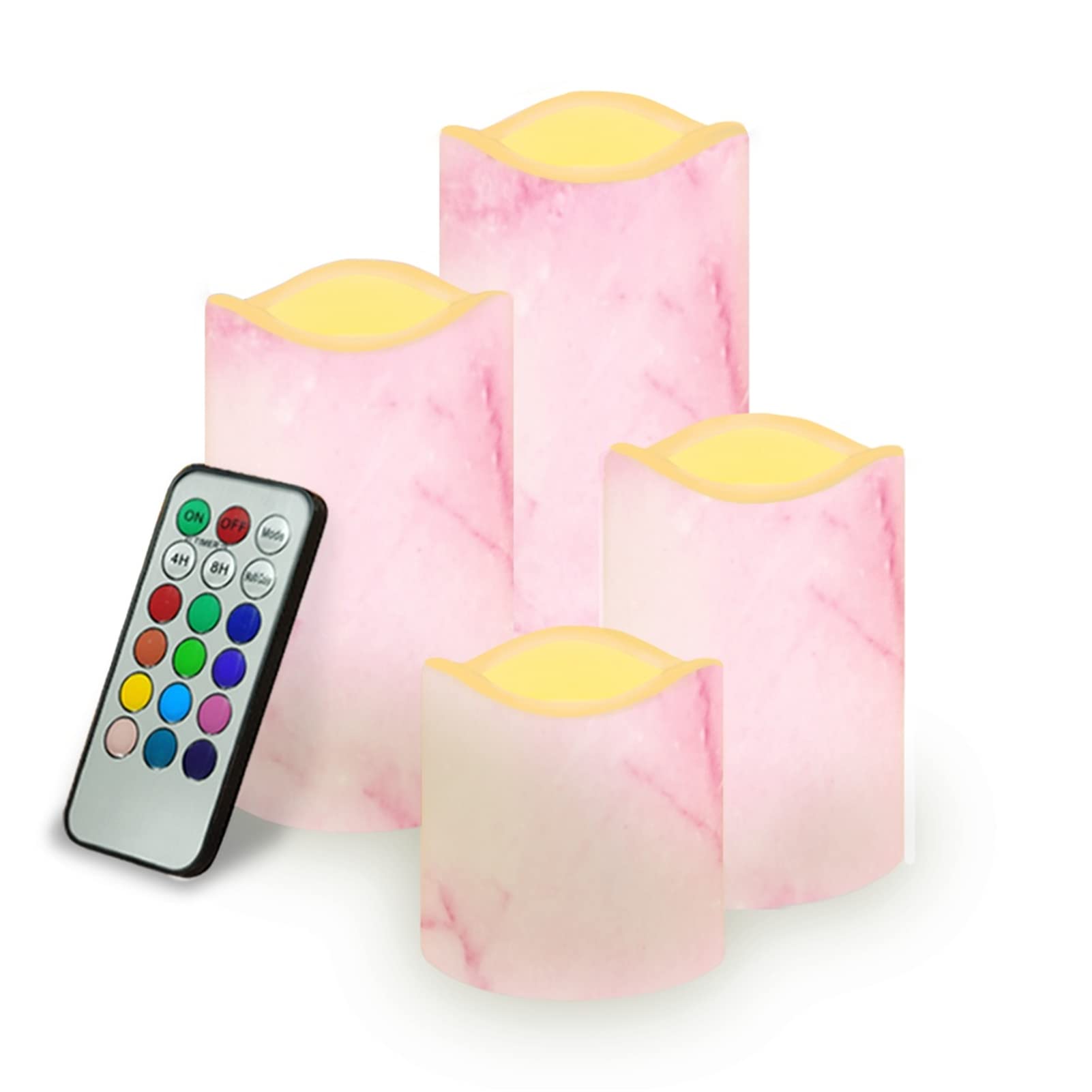 Kuiaobaty Marble Texture Battery Operated Candles with Flickering Flame, 4 Pack Flameless Pink Tealights Votive Candles with Remote