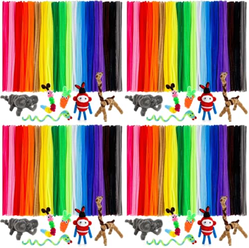 Image of Caydo 200 PCS Thick Pipe Cleaners Craft Supplies Multi-Color Chenille Stems for Art and Craft Projects Kids Creative Toys DIY Home Decorations (12inch x 6mm) (Pack of 4)