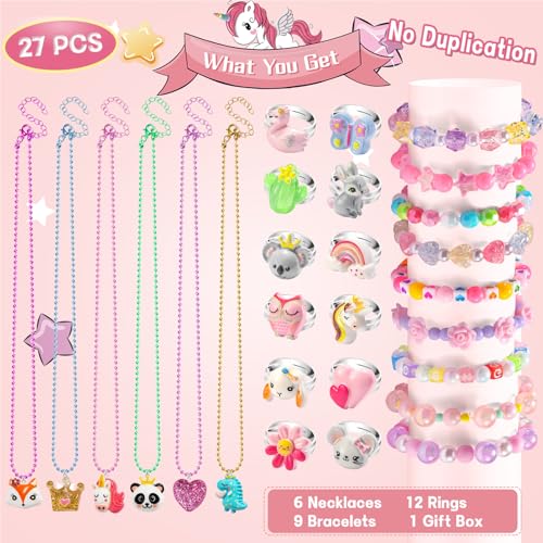 Toddler Girls Jewelry Age 2-4 3-5, Kids Play Jewelry Set for Little Girl 3 Year Old, Dress Up Necklaces Rings Bracelets Costume Jewelry Toddlers Children Jewels 4-6 6-8 4 5 6 7 Years Girl Accessories