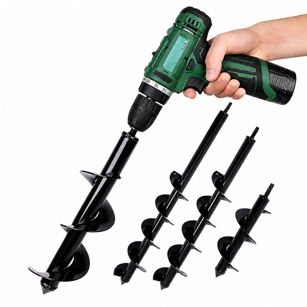 Garden Auger Drill Bit 4 x 22cm Hole Digger for Bulbs, Plants & Fence Posts