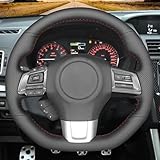 AENQNy ブラックスエードレザー編み込み車用ステアリングホイールカバー、スバル WRX (STI) レヴォーグ 2015 2016 2017 2018 2019 アクセサリーに適合
