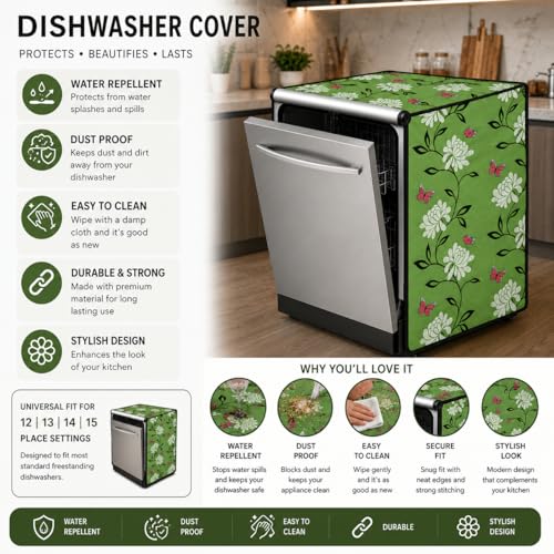 Image of Waterproof Dishwasher Cover for 12 to 15 Place Setting | Suitable with Bosch, LG, IFB, Hafele, Faber & More | Dustproof Appliance Protector Zip Cover Universal Fit-(63X63X88cms Design 18)