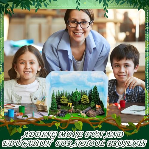 AmazingSpark 6 Pcs Jungle Style Diorama Box and Fake Grass Decor, Rainforest Diorama Project Supplies Set, Cardboard Display Case Kit & Artificial Grass with Double Sided Tapes for DIY Crafts Toys - Image 6