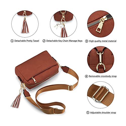 Roulens Triple Zip Small Crossbody Bag For Women,Wide Strap Cell Phone Purse Shoulder Handbag Wallet With Credit Card Slots #TOP4