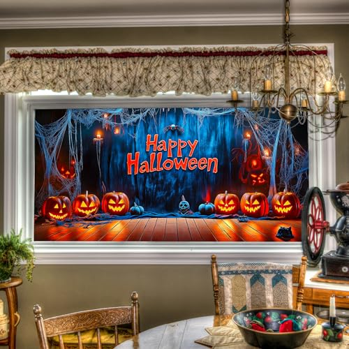 Vinilo decorativo Halloween con calabazas y telarañas 39.3x17.7 pulgadas