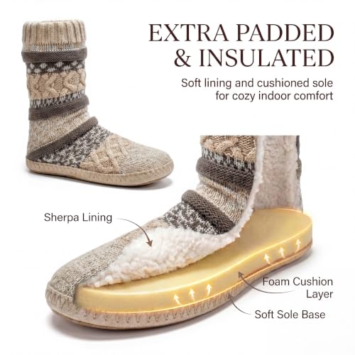 Image of cosyone1997 Slipper Socks for Women Warm Fuzzy Non Slip Soft Sole | Sherpa lining, padded sole, stretchy cuff and gripper dots for bedroom or lounging; gift-ready box, machine washable