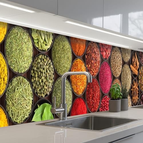 Kitchenyeah Antisalpicaduras Cocina 60x400 Cm Adhesivo Salpicadero Protector Salpicaduras Kitchen Decoraciónhierbas - Platos Pequeños - Colorido - Textura