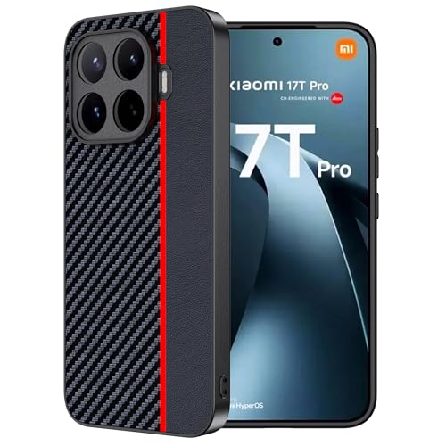 FDHYFGDY Hülle für Xiaomi 17T Pro 5G Schutzhülle Wasserdicht und Stoßfest Case aus Carbonfaser Kompatible Xiaomi 17T Pro Handyhülle - Rot und Schwarz