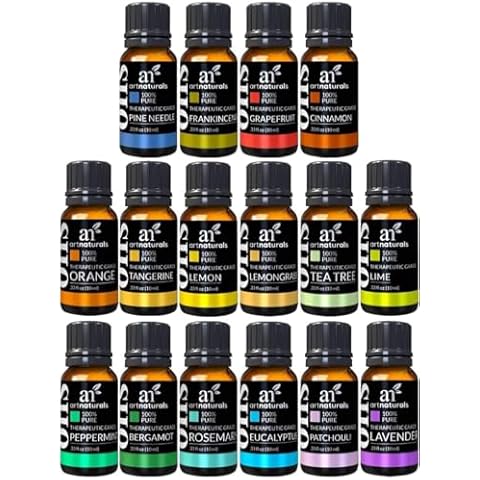 ArtNaturals Aromatherapy Essential Oil Set - 100% Pure of The Highest Therapeutic Grade Quality - Premium Gift Set – Lavender, Peppermint, Tea Tree, Eucalyptus, 0.33 Fl Oz (Pack of 16) Cover