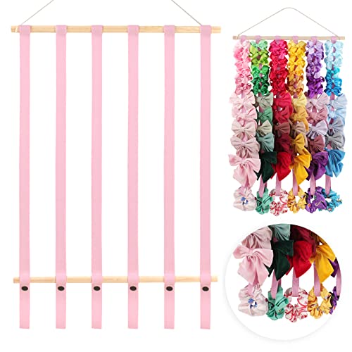 Image of Oaoleer Hair Bow Holder Organizer for Girls Hair Bows,Hair Accessories Headband Organizer Bow Storage Hanger for Baby Girls Wall Hanging Decor for Toddler Girls (Pink)
