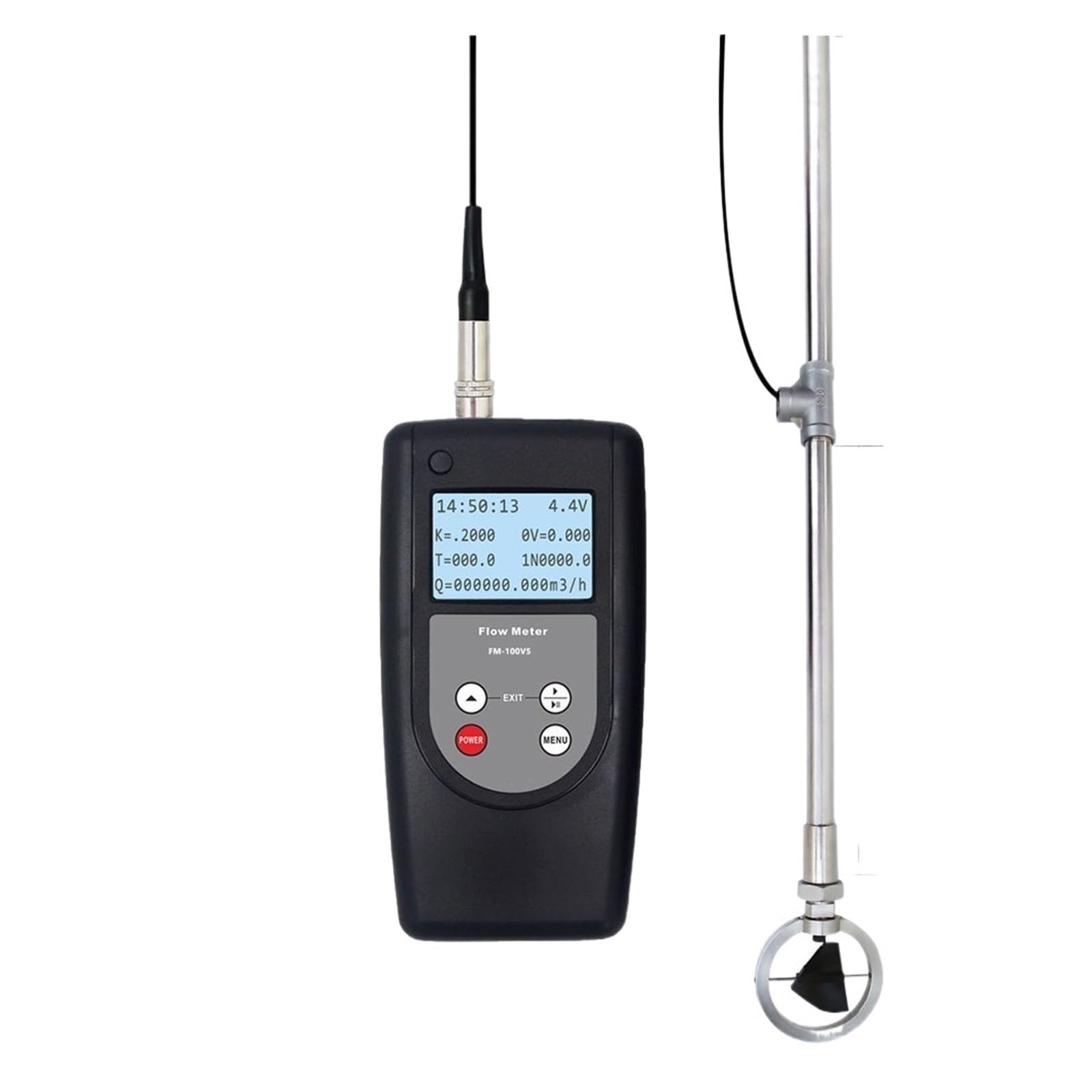 Gqnblvhzupdm One Color Ultrasonic Flow Meter, Portable Flow Meter, Fm-100V5 Digital Flowmeter, Rate Open Channel