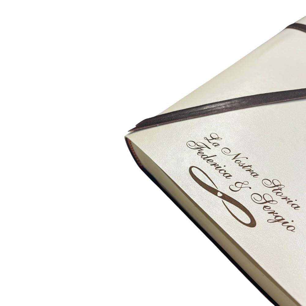 TriVin Art Album Fotografico Artigianale, Double Perla- in Ecopelle bicolore, personalizzabile con incisione. classico con velina Compleanno Regalo Wedding Eventi (Perla/Marrone)