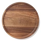 Round Wood Tray, Acacia Wooden Decorative Serving Tray for Coffee Table and Home Decor, Wooden Appetizer Charcuterie Board for Kitchen Countertop (9.8 inch)