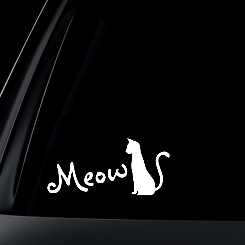 World Design Cat Silhouette Meow for Cat Lovers Car Decal/Sticker - White