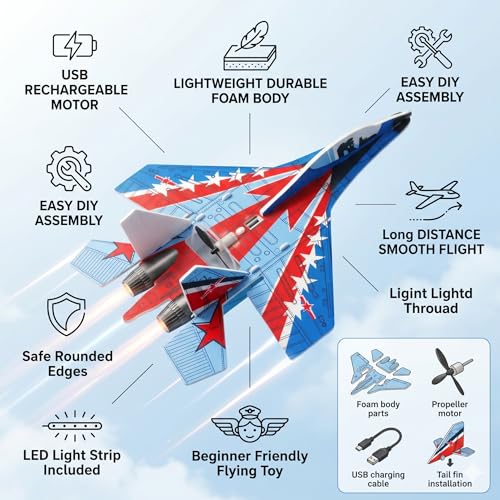Image of Electric Glider Fighter Aircraft | Motorized Foam Plane for Teens (14+) | High-Speed Launch Aircraft Toy with EPP Foam Body, Automatic Glide Mode & 10-15 Sec Power Charge