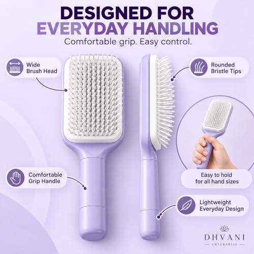 Image of One Click Self Cleaning Hair Brush for Women and Kids, Anti Static Detangling Paddle Comb with Flexible Bristles for Wet, Dry, Curly, Thick, Fine and Everyday Hair Care