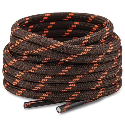 Stepace Round Shoelaces [2 Pairs] Heavy Duty Boot Shoe Laces for Hiking Work Boots Coffee Neon Orange -120(Dots)