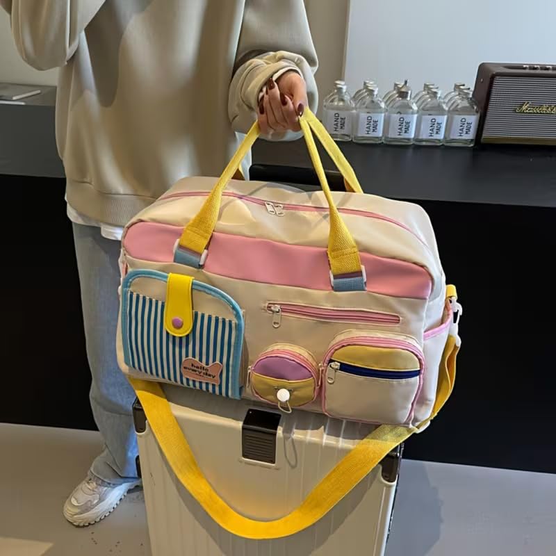 Image of Lightweight Nylon Duffle Bag Multi-Pocket Travel & Sports Shoulder Bag for Women with Wet Pocket & Shoe Compartment, Weekender Overnight Luggage
