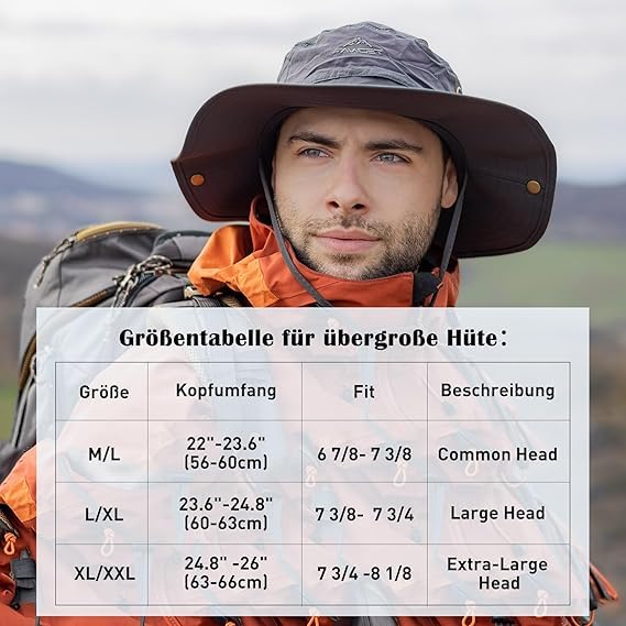 TOP-EX XXL Sombrero de sol para hombre con ala ancha UPF 50+ e impermeable, grandes sombreros de verano al aire libre para senderismo, trekking, pesca, camping, vela, plegable, ajustable, transpirable