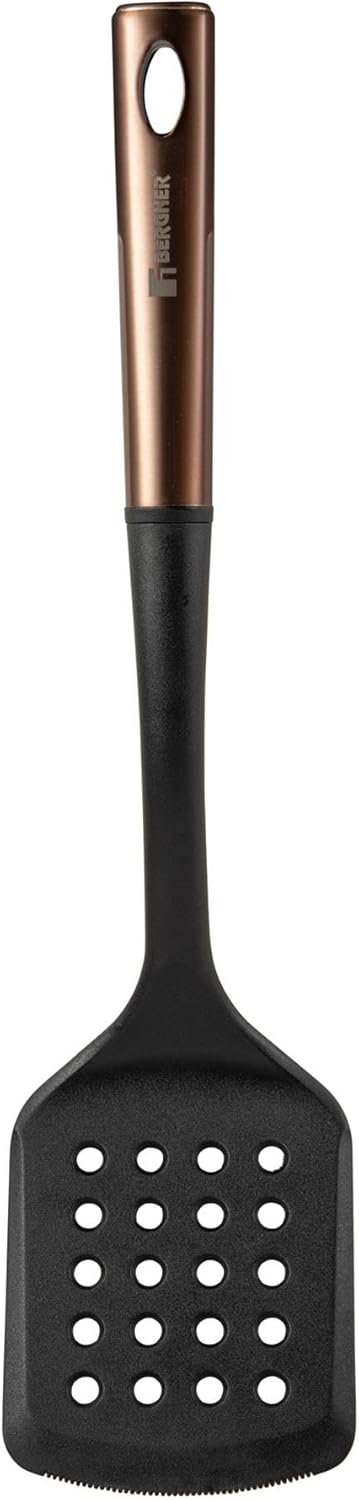 Bergner Copper 3-Piece Kitchen Utensil Set, Slotted Turner, Spoon and Ladle in PBT - Black and Copper