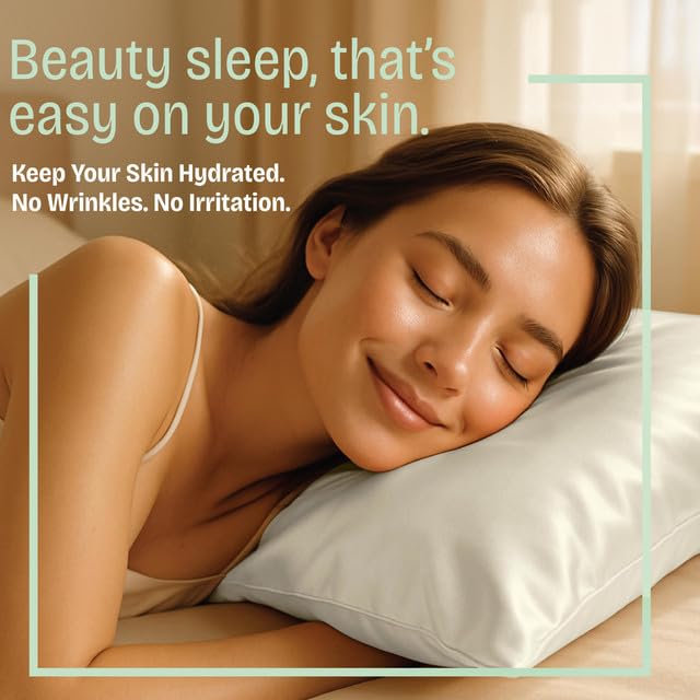 Image of BLISSFORD Satin Pillowcase with Zipper, for Hair and Skin Care, Feels Soft and Cool Like a Silk Pillowcase, Satin Pillow Cases 2 Pack, Slik Pillow Cover, Ivory - King Size, Set of 2